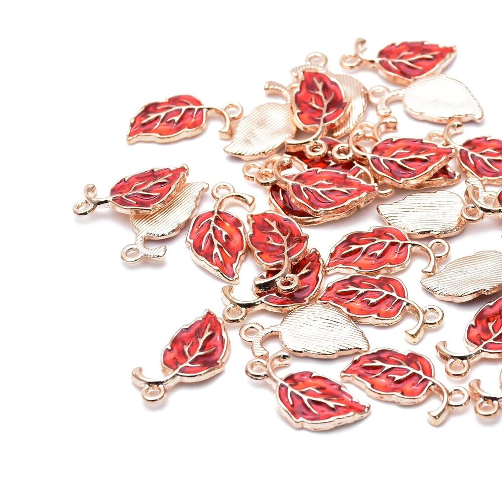 8438 VIDRIO Pack of 80 Autumn Leaves Enamel Charms Gold Plated Colored